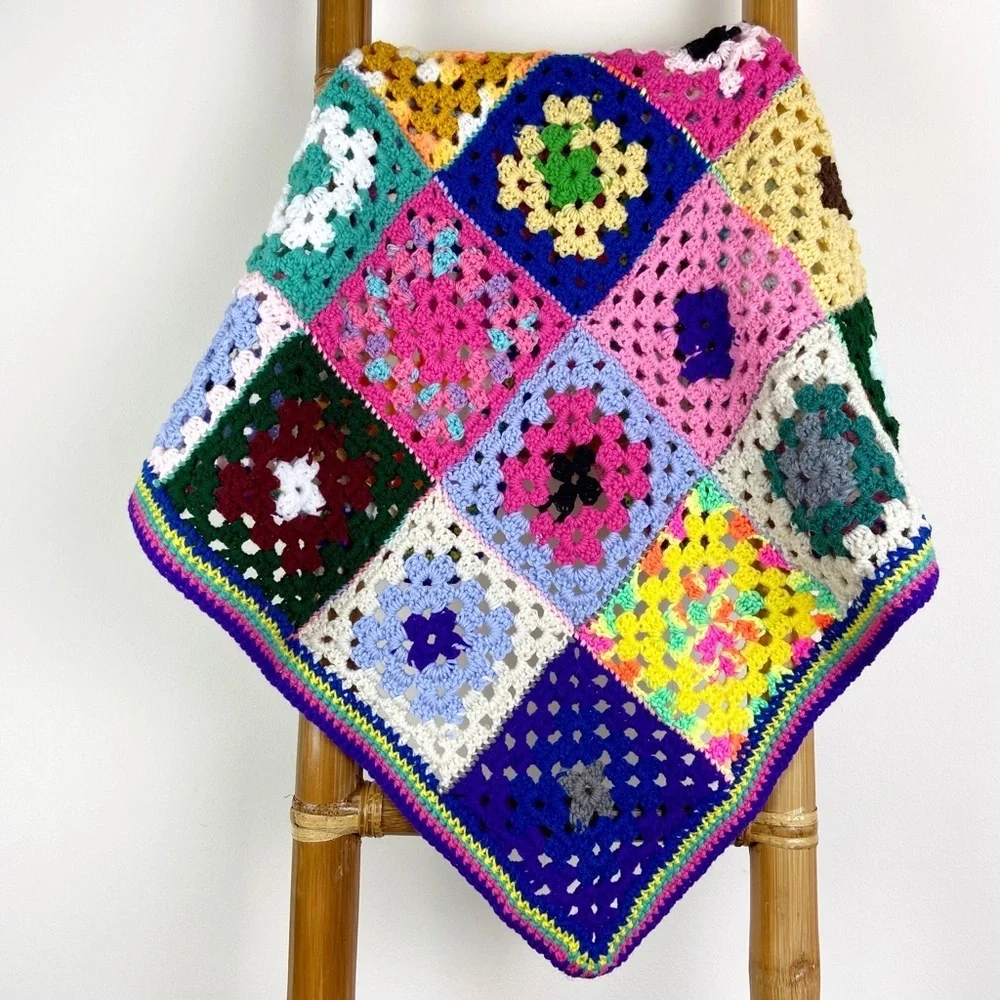 Granny Square Crochet Multicolor Afghan Throw Blanket